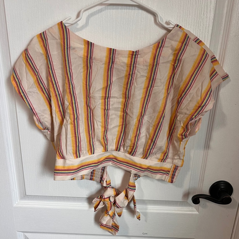 Band of the Free Women's Striped Cropped Tie Back Top Casual Size Small NWT